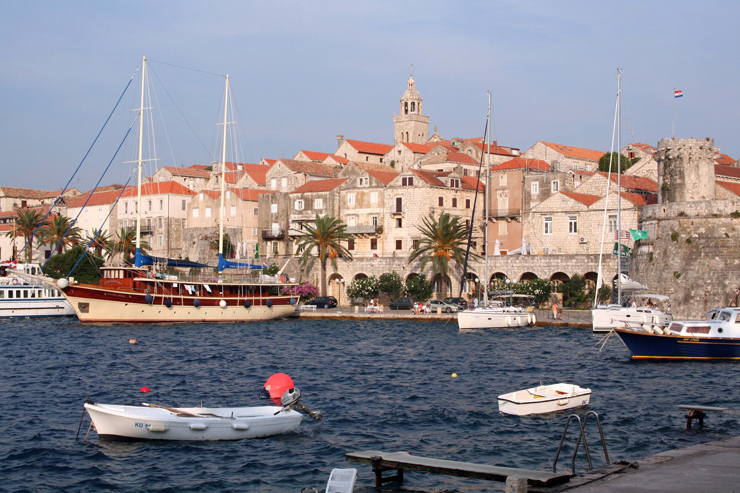 The Dalmatian Coast in the Adriatic Sea is littered with more than a thousand islands, but few have the architecture and a boat-filled harbor to compare with Korcula. Part of Croatia, it has a rich history of shipbuilding that has faded in recent years as tourism has become more prominent. The classic gulet-style hull (beige and maroon) is a common sight here.