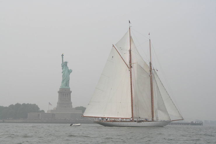 The 162-foot schooner Eleonora was launched in 2000 as an exact replica of the 1910 Nathanael Herreshoff yacht Windward, which won races against historic sailing yachts for the better part of 40 years. I was asked to photograph Eleonora on a rainy day off New York City, where the gray skies gave the picture a tone that seems almost historical.