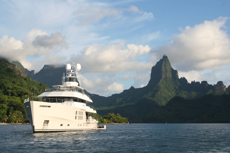 What I enjoy most about this photograph of the 147-foot Aquos Big Fish is that she is an expedition yacht on a true expedition, in this case touring Tahiti and French Polynesia. So many superyachts are built to cruise the world, but they never do, staying instead in the “safe zones” of the Caribbean and Mediterranean. A larger sistership to Big Fish is under construction now in New Zealand. Hopefully, her owner will be adventurous too. 