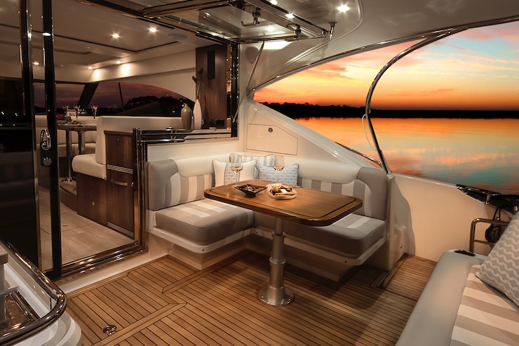 The main saloon can be opened wide to a well-protected aft-cockpit entertainment area.