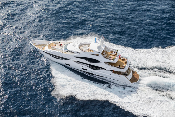 Borrowing the 40 Metre Yacht’s hull, the Sunseeker 131Yacht sees a maximum speed up to 25 knots, depending on the Volvo Penta IPS powerplants selected. She’s not all speed, however. She can cover 1,500 nautical miles at 10 knots, too.