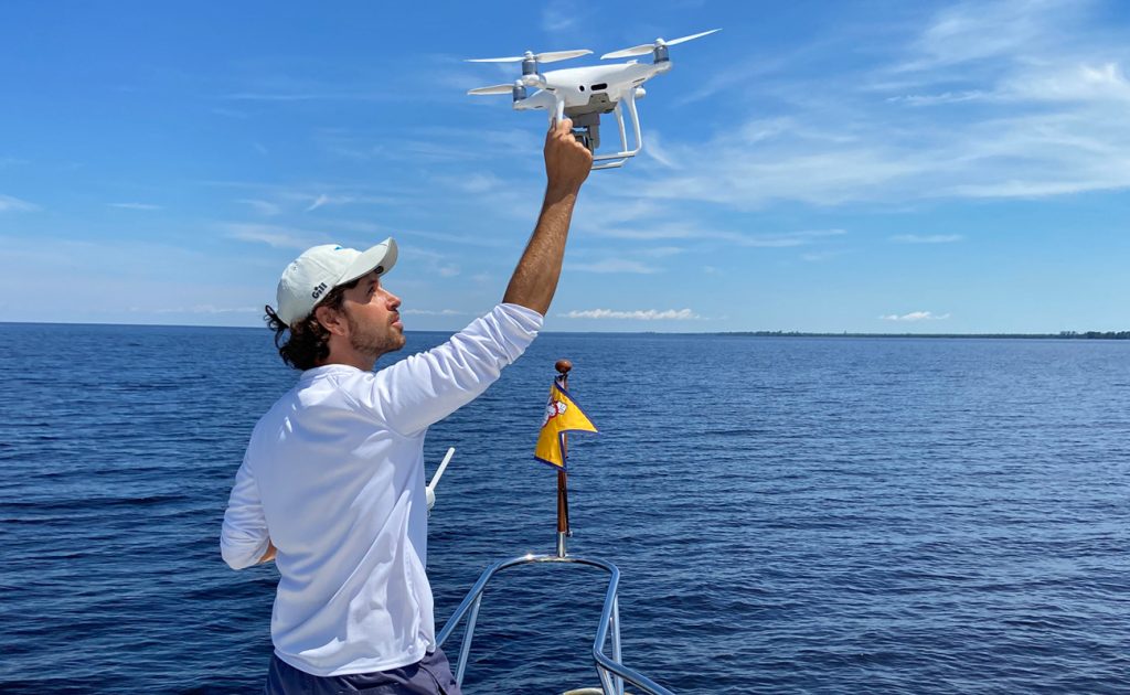 Ryan McVinney catches a Phantom 4 Pro drone onboard a yacht film shoot.
