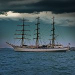 Sailboat In Storm In Marina