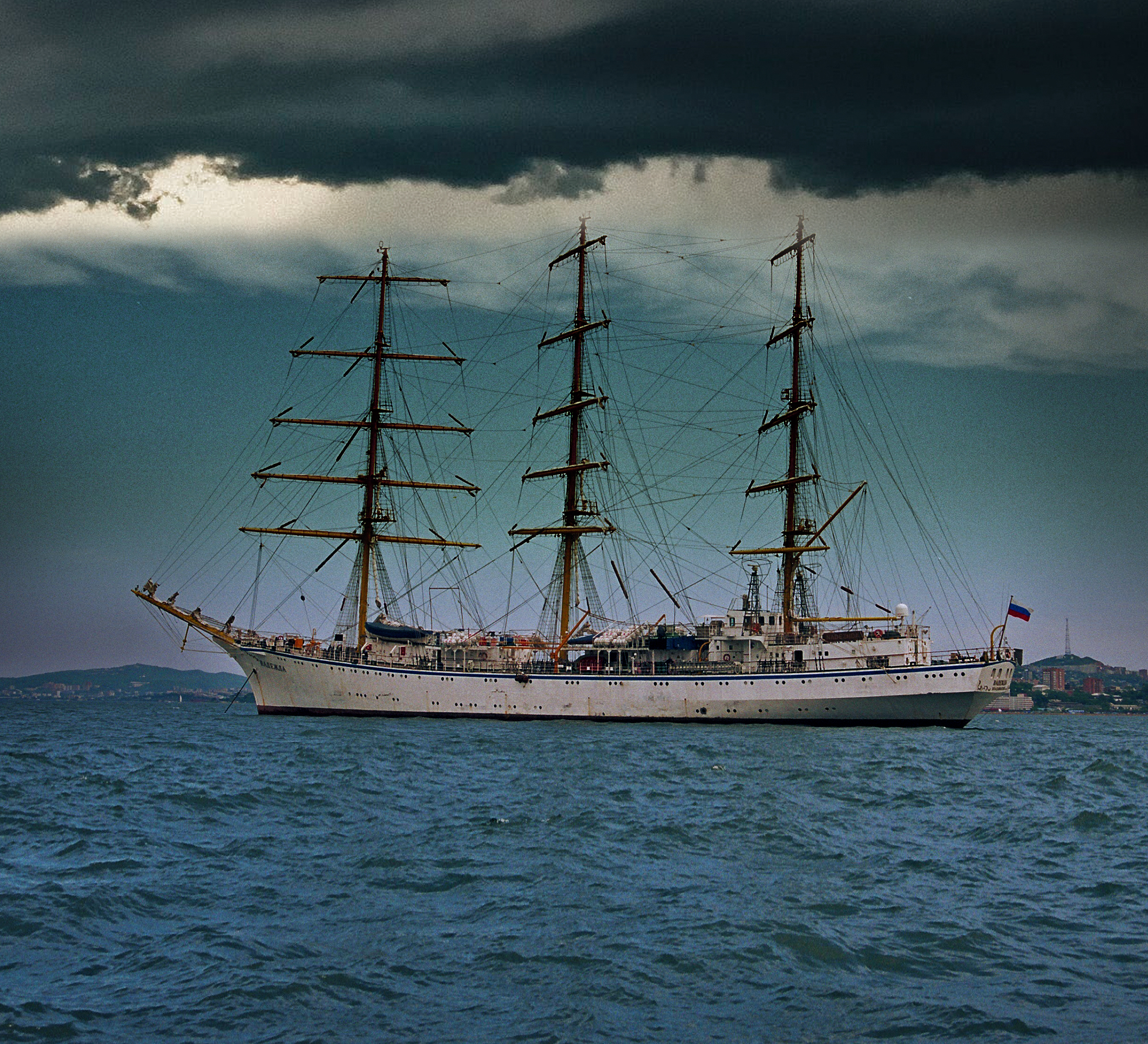 Sailboat In Storm In Marina