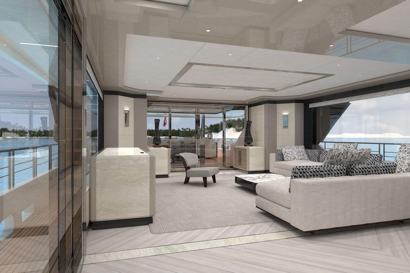 Main Salon Above: The 2022 Ocean Alexander 35R Revolution Yacht. Photo by Ocean Alexander.