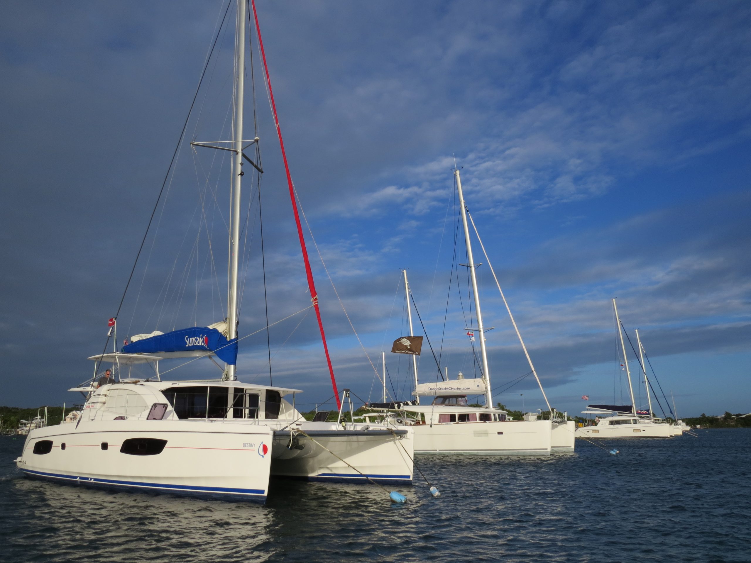 Catamarans In Harbor In Abacos Bahamas