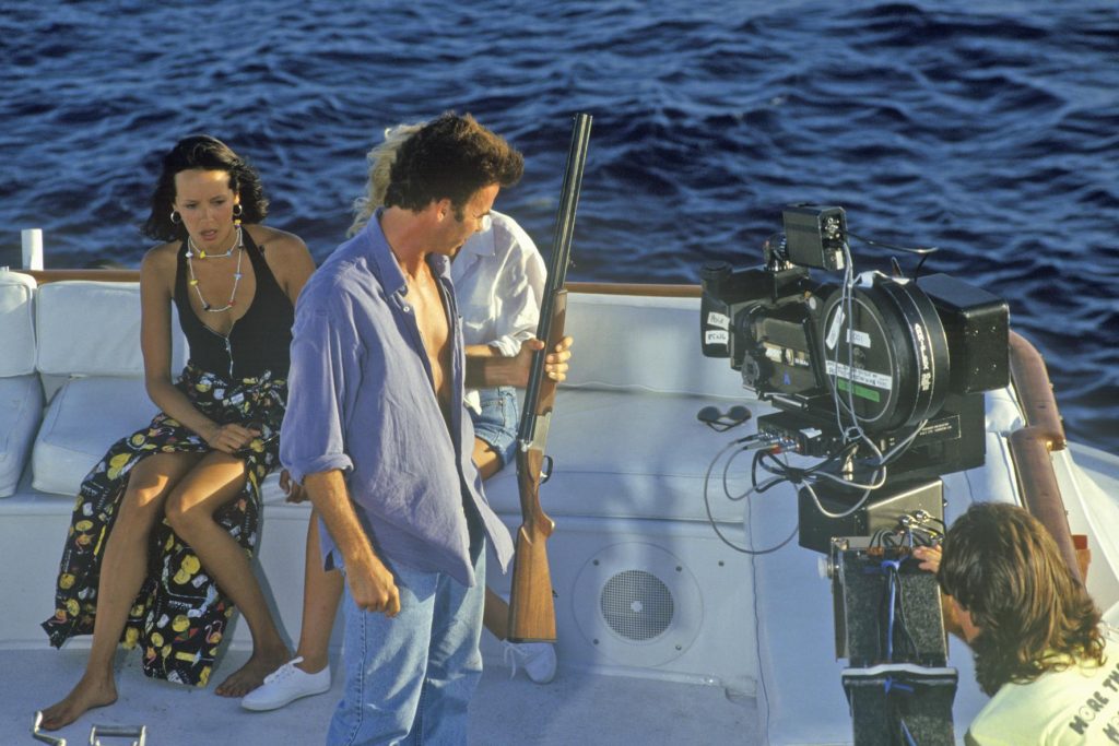 Scene from set of 'Temptation'-on-yacht-with-guns-feature-film,-Miami-FL