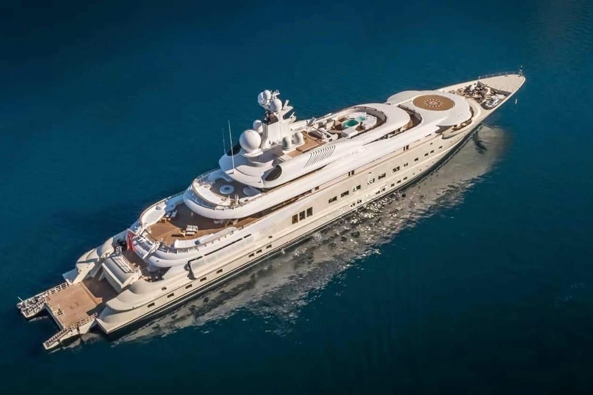 Above: PELORUS a 377-foot Lurssen superyacht on the water. Photo via Burgess London.