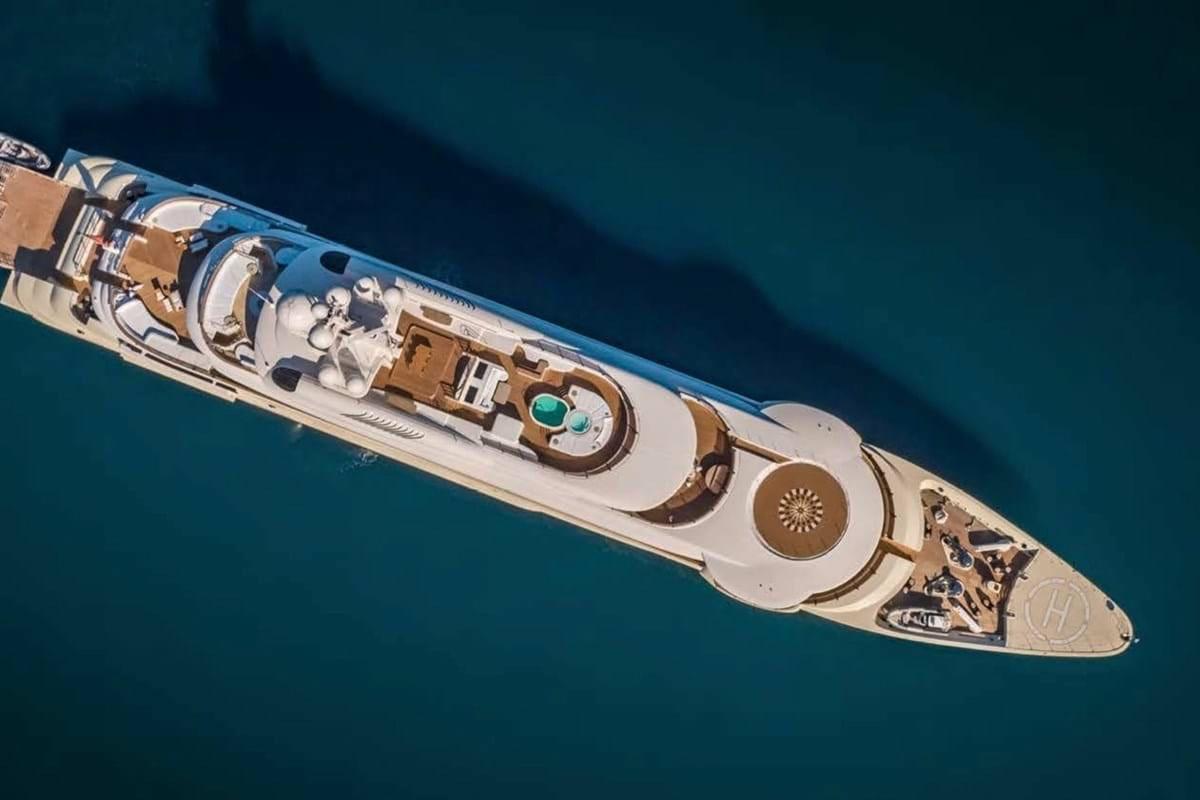Above: PELORUS a 377-foot Lurssen superyacht on the water. Photo via Burgess London.