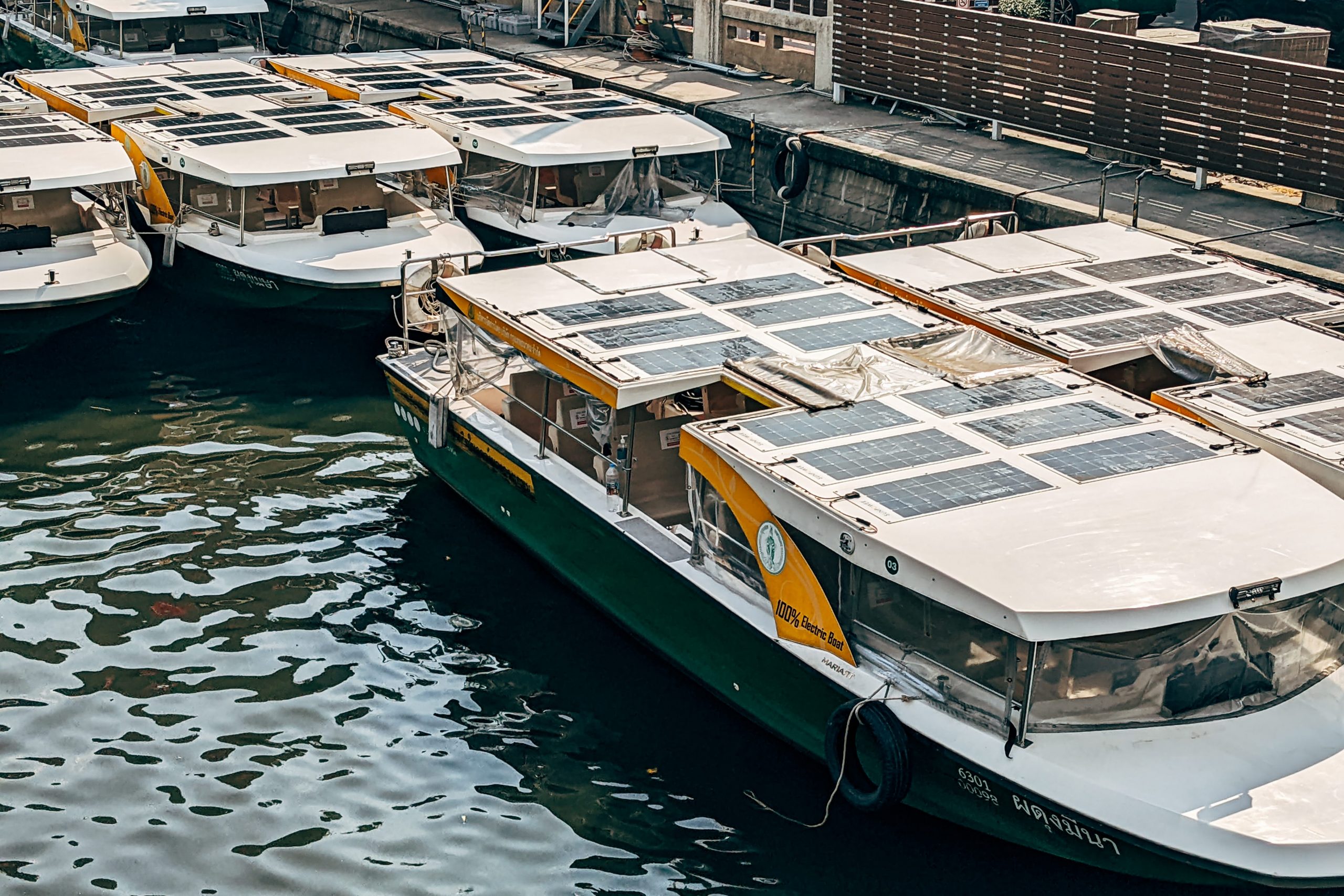 Solar Panels On Boats In A Marina